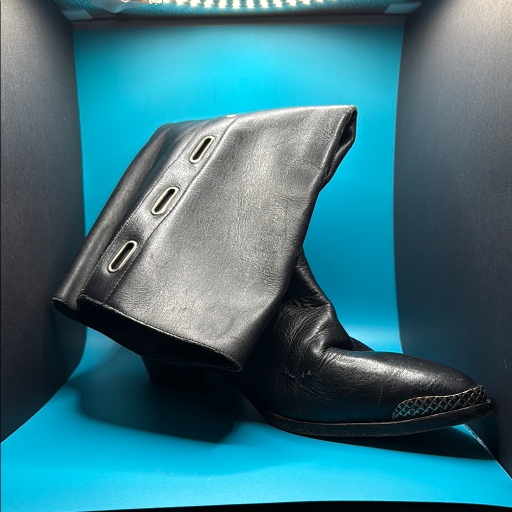 Black and Silver Heeled Boots with Cuffed Design
